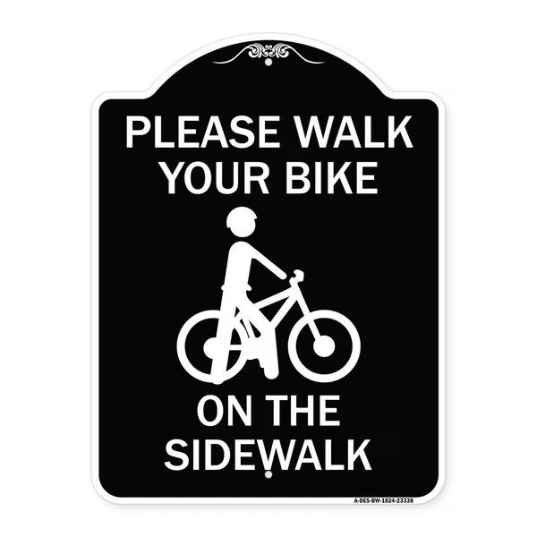Pavement Stencil Please Walk Your Bike on Sidewalk Heavy-Gauge Alum Sign, 24